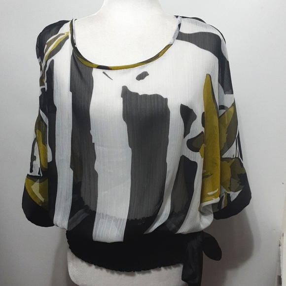 Frank Lyman Splash of Color Semi Sheer Smocked Waist Top/ Blouse - Picture 1 of 10